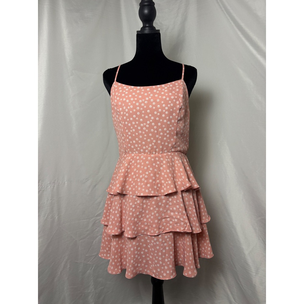 Forever 21 Pink Daisy Floral Tiered Ruffle Mini Dress Peach Size Medium